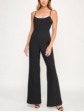 SENI & CADE
Juniors' Scuba Crepe Contrast Peekaboo Jumpsuit size Large NWT